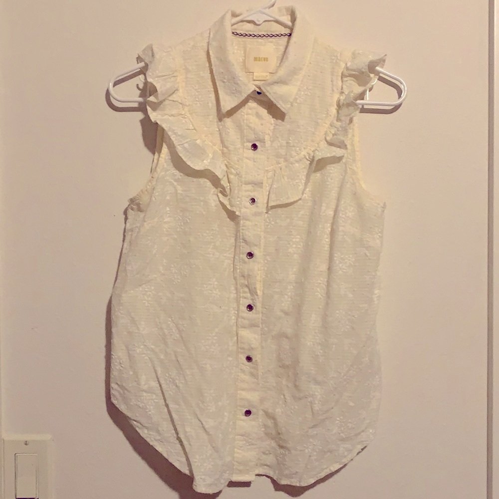 Anthropologie Maeve Ivory Ruffle Button Down SZ 6